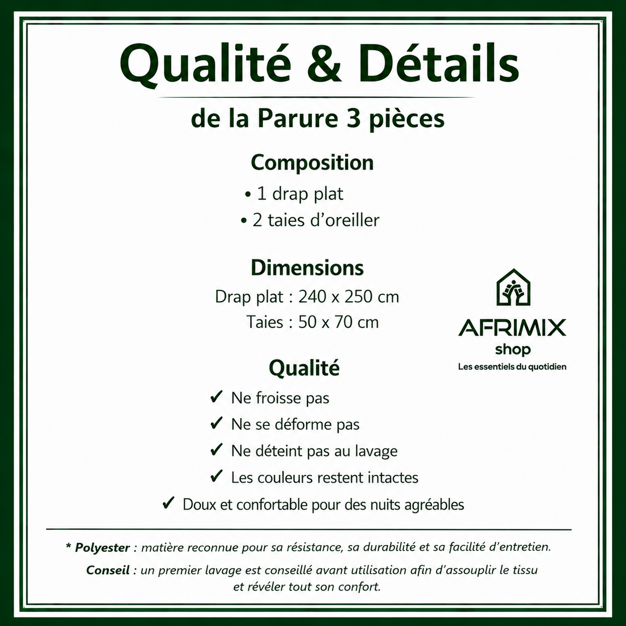Parure de Draps 3 Pièces – Motif Élégant & Moderne – 240x250cm
