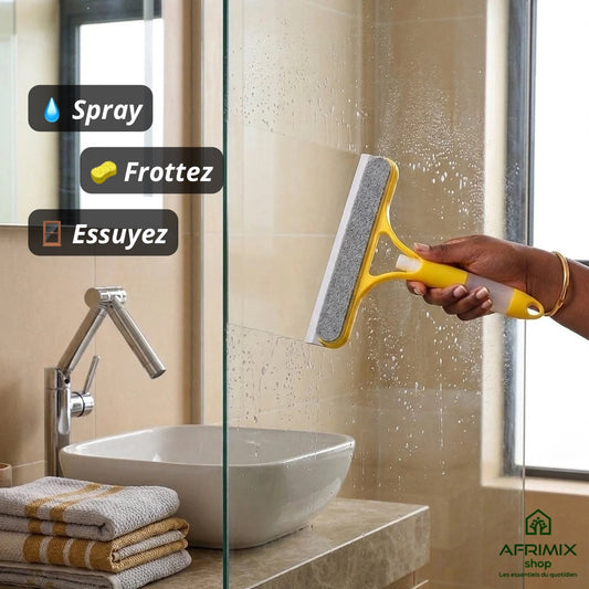 Raclette Nettoyante 3-en-1 avec Spray – Vitres & Salle de bain