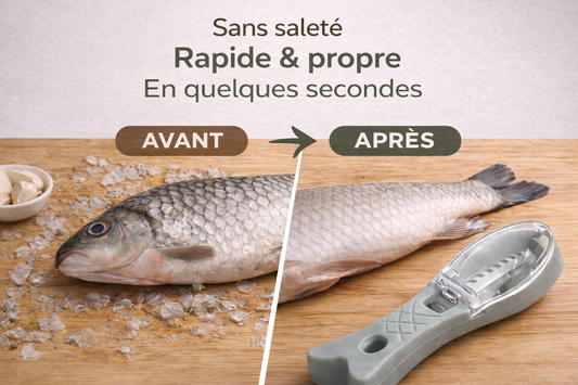 Écailleur à poisson avec réservoir – Nettoyage rapide & sans saleté