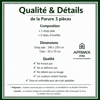 Parure de Draps 3 Pièces  – Motif Élégant & Moderne – 240x250cm