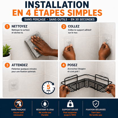 Étagère d’angle sans perçage – Salle de bain