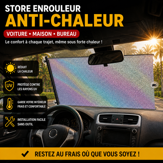 ☀️❄️ Store enrouleur occultant anti-chaleur – Voiture, maison & bureau (Noir / Silver)