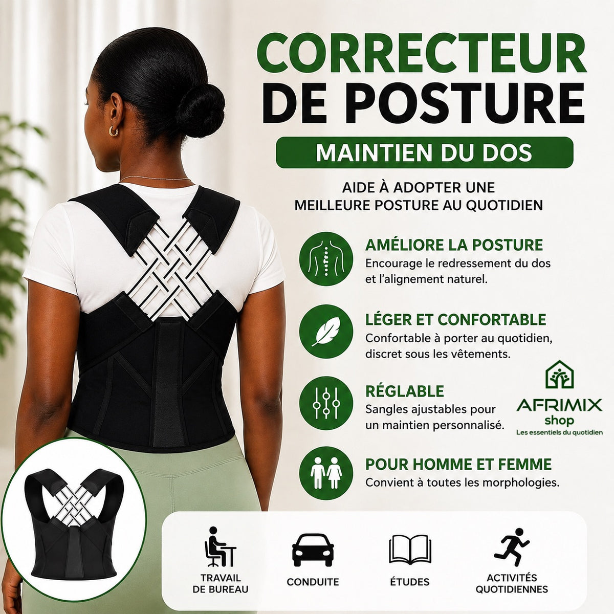 Correcteur de posture réglable – Maintien du dos